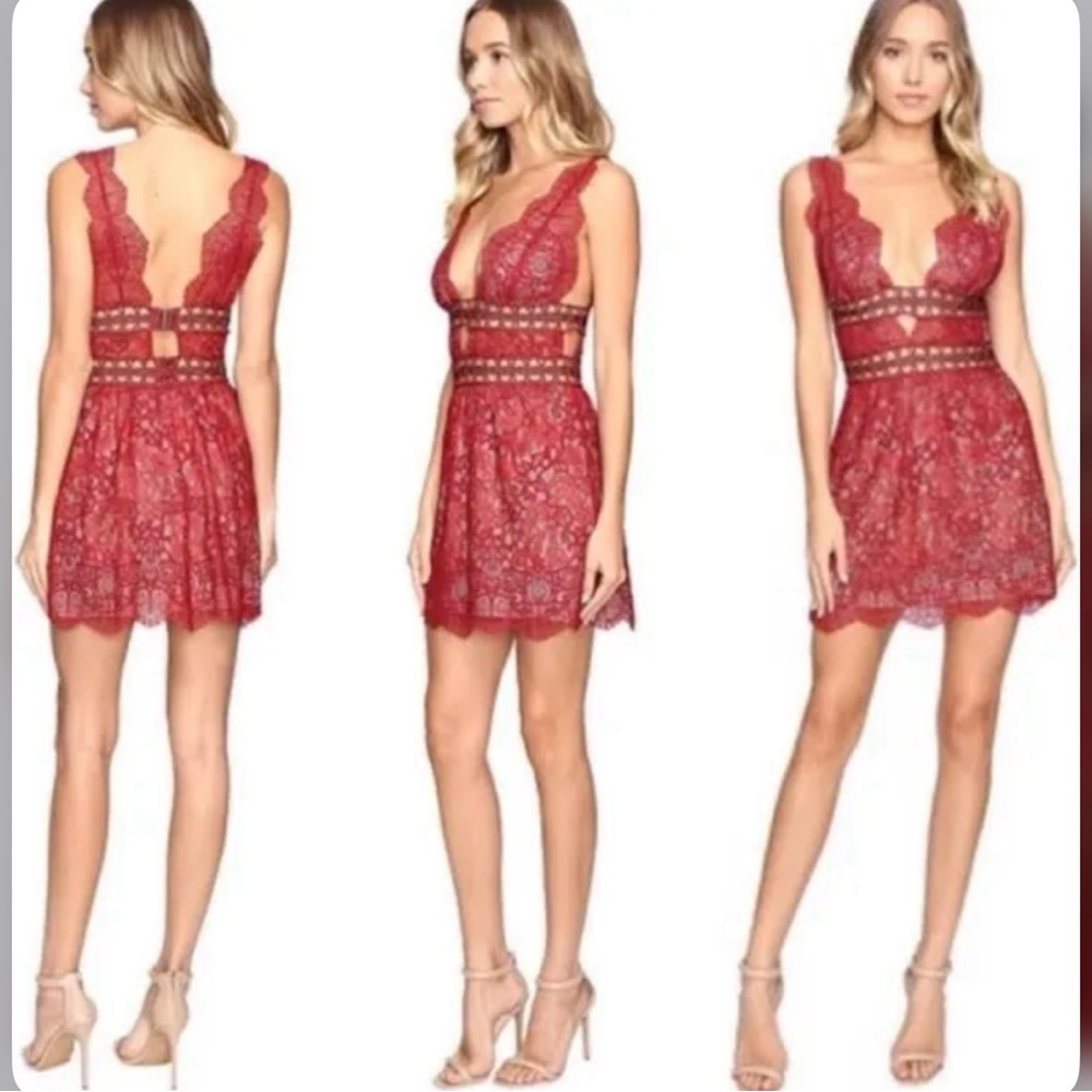 For Love and Lemons Red Lace Sleeveless Dress